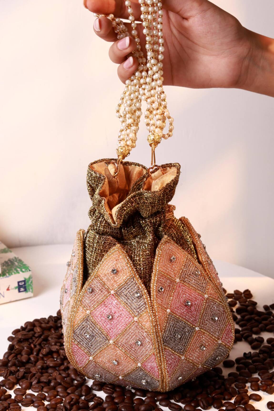 The Tan Clan Juhi Lotus Potli With Pearl Handle 