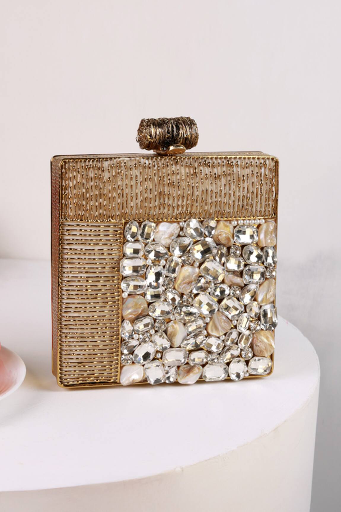 The Tan Clan Sugar Embellished Brass Clutch 