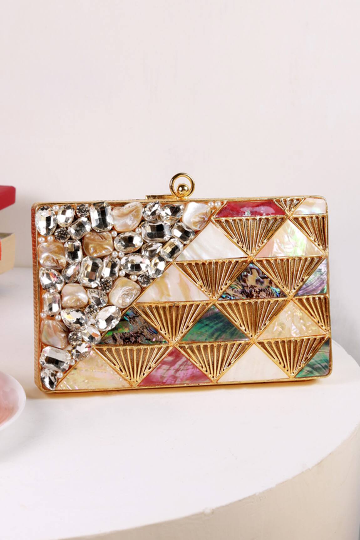 The Tan Clan Rumi Embellished Brass Clutch 