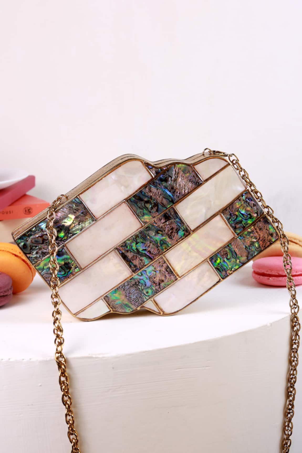 The Tan Clan Jean Mother of Pearl Brass Clutch 
