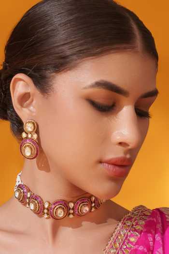 Zevar By Geeta Red Stone Studded Choker Set