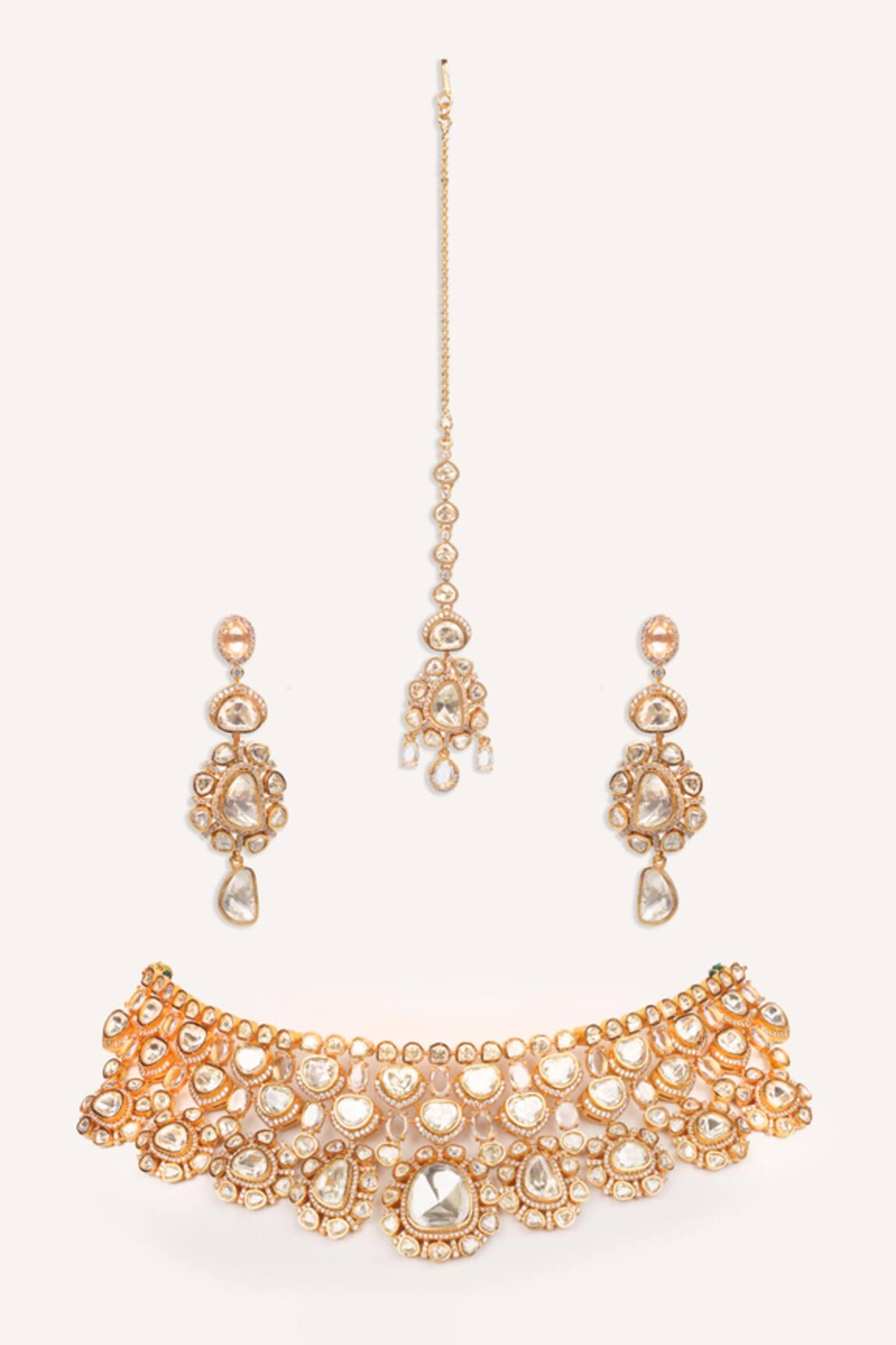 Zevar By Geeta Stone Embellished Necklace Set 