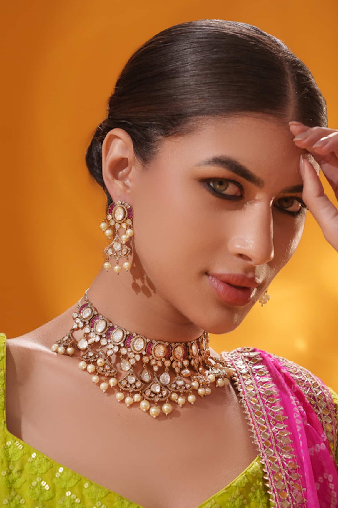 Zevar By Geeta Stone & Bead Drop Embellished Necklace Set 