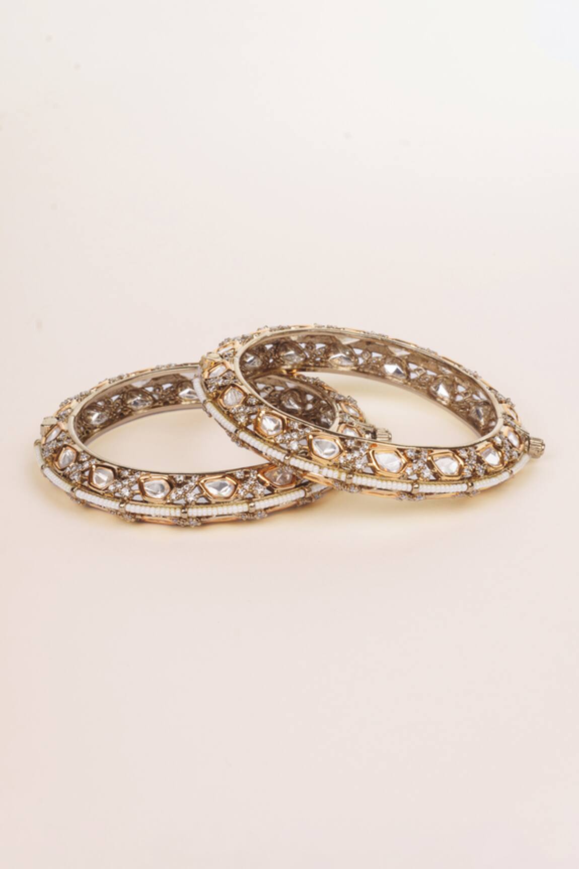 Zevar By Geeta Kundan & Polki Studded Bangles - Set of 2 