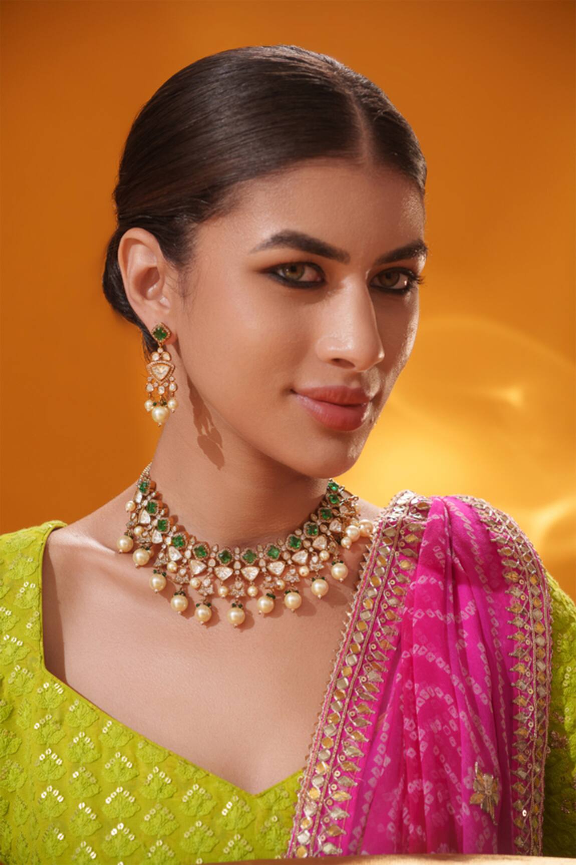 Zevar By Geeta Bead Drop & Stone Studded Necklace Set 