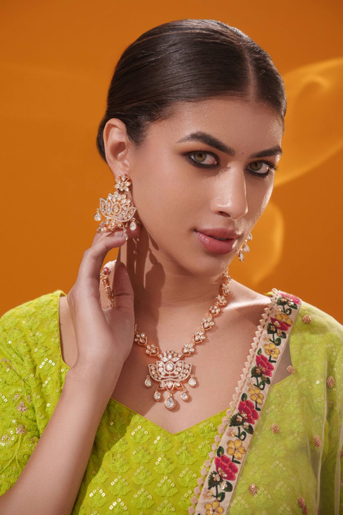Zevar By Geeta Kundan Studded Necklace With Earrings 