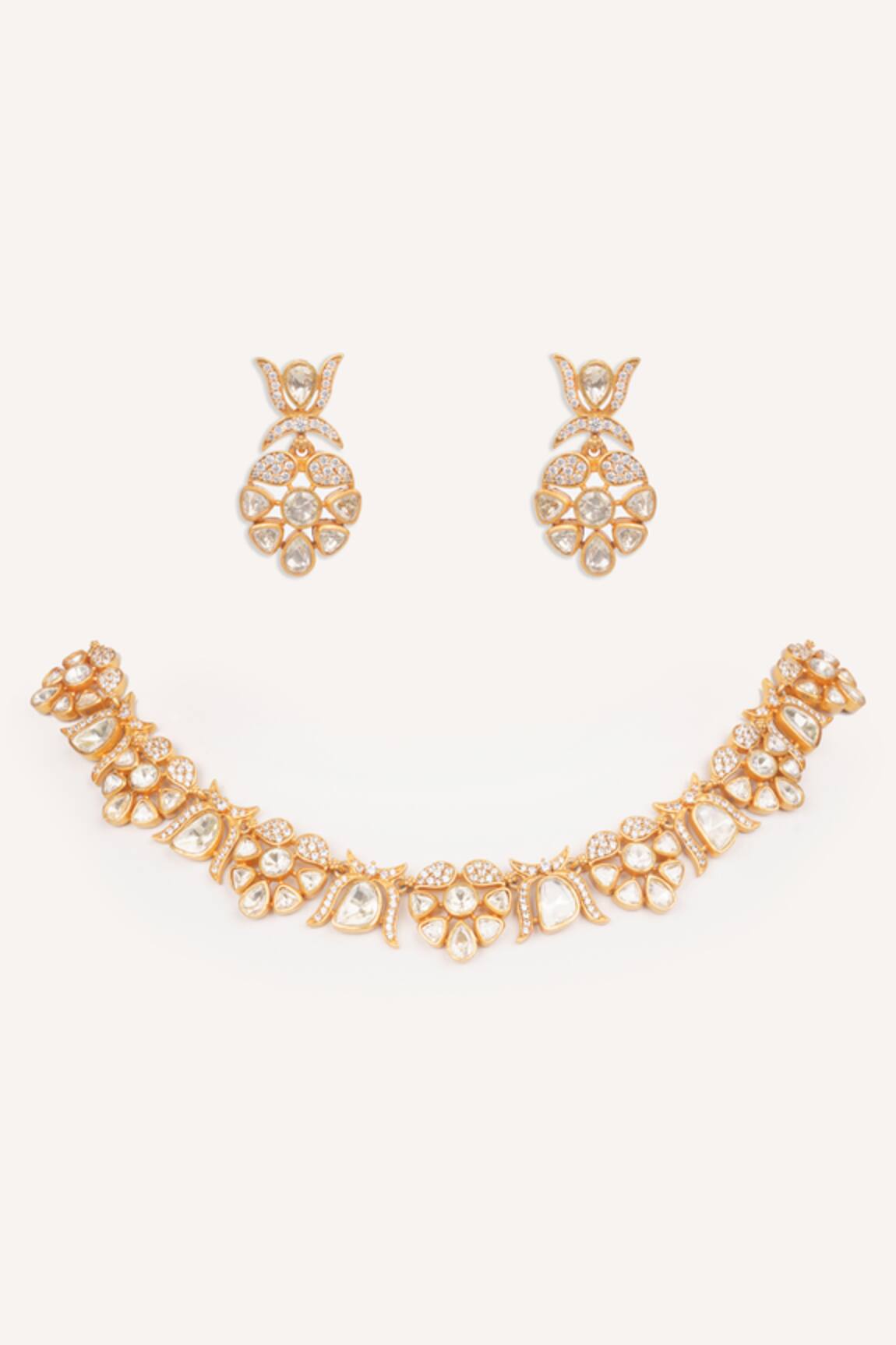 Zevar By Geeta Stone Studded Necklace Set 