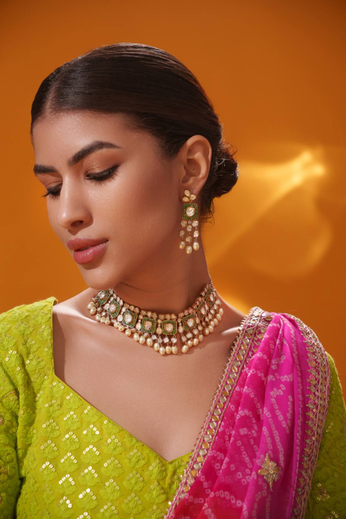Zevar By Geeta Kundan & Polki Embellished Necklace Set 