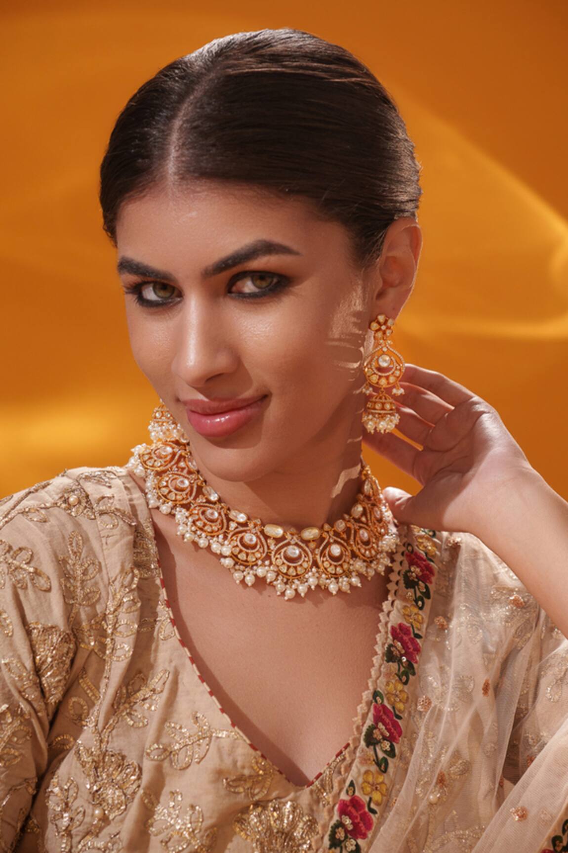 Zevar By Geeta Cluster Bead Drop Necklace Set 