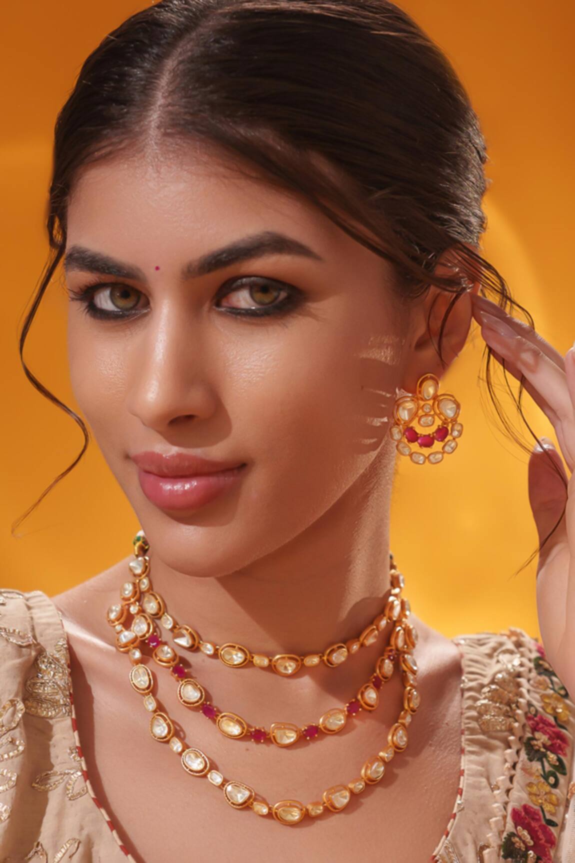Zevar By Geeta Layered Stone Embellished Necklace Set 