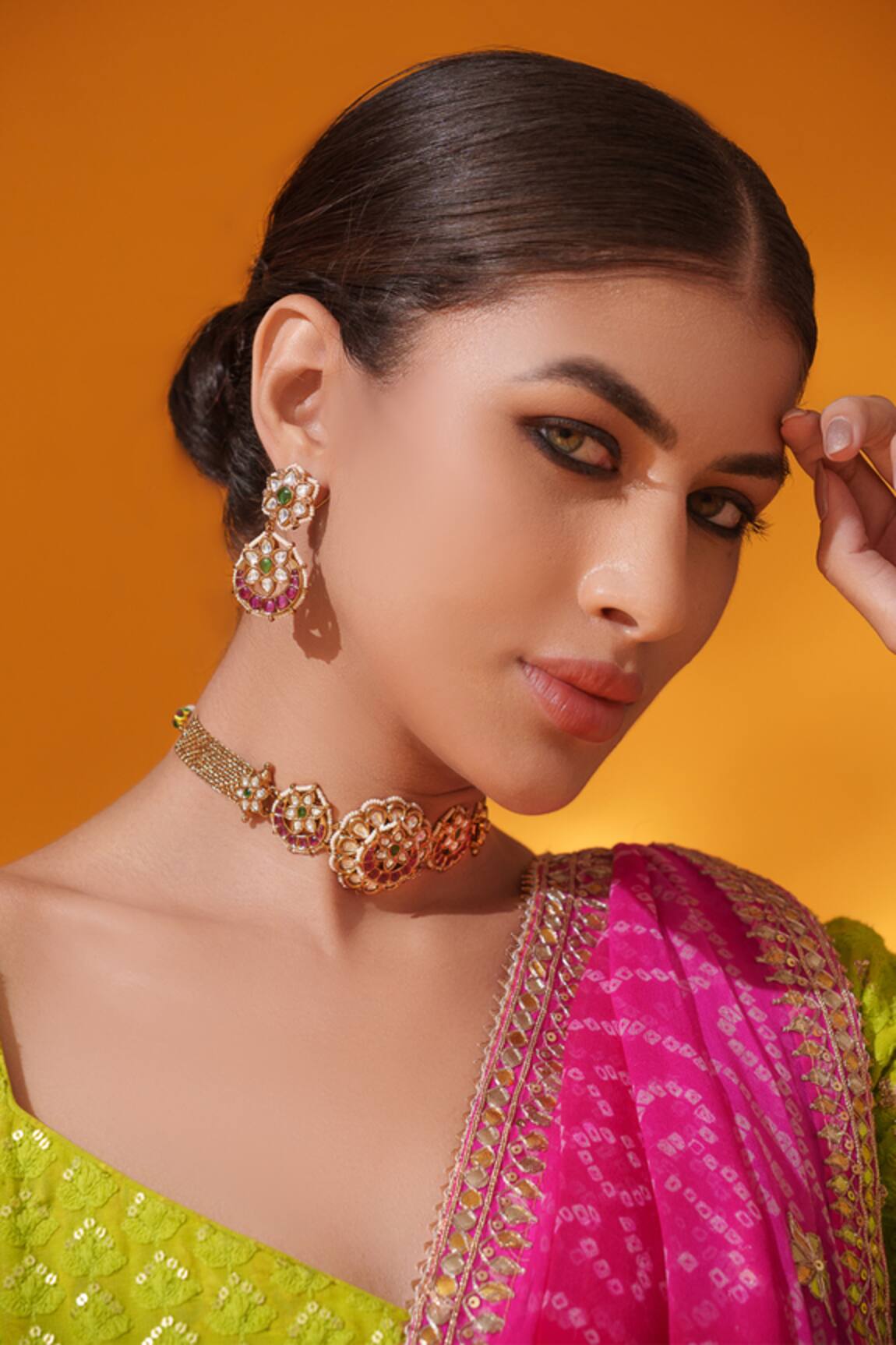 Zevar By Geeta Floral Carved Choker With Earrings 