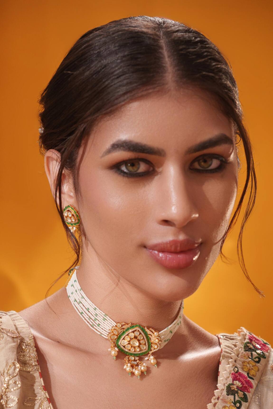 Zevar By Geeta Beaded String Choker With Earrings 