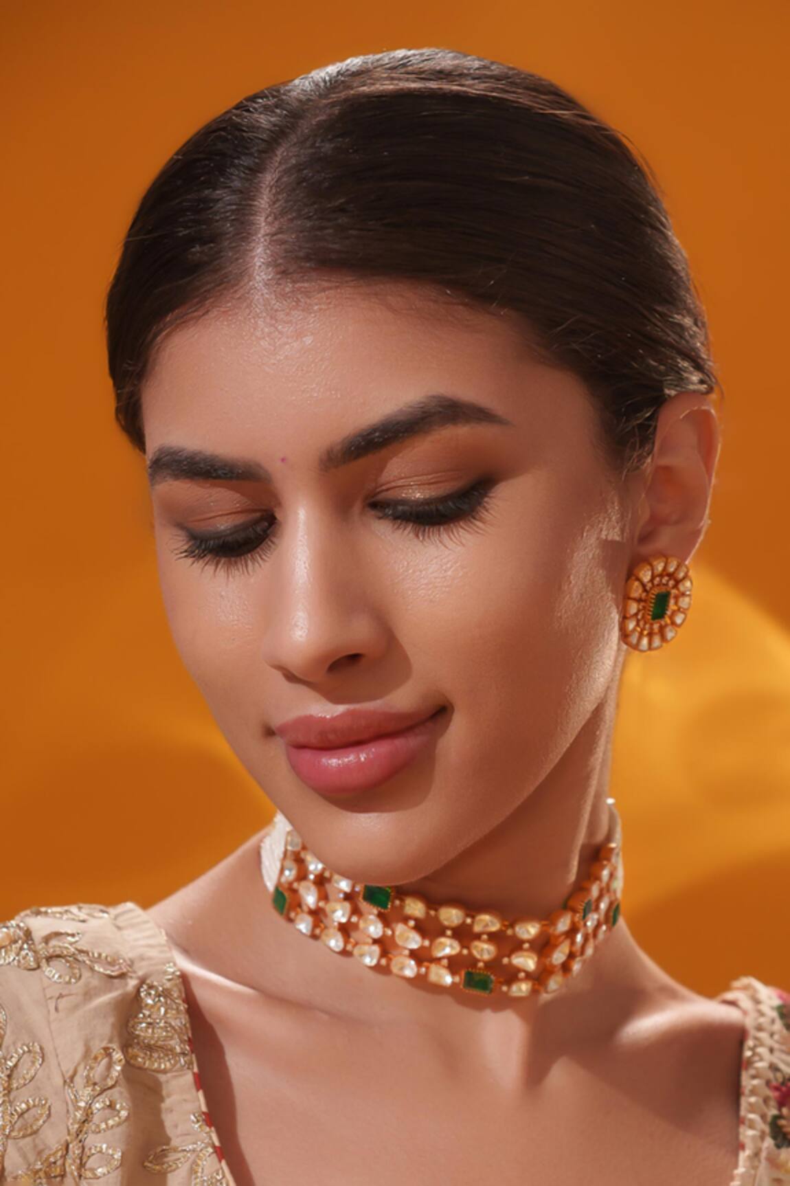 Zevar By Geeta Stone Studded Choker With Earrings 