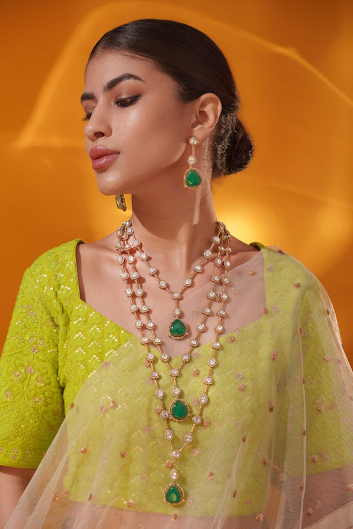 Zevar By Geeta Long Layered Necklace Set 