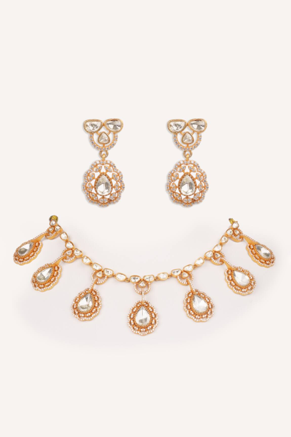 Zevar By Geeta Teardrop Necklace With Earrings 