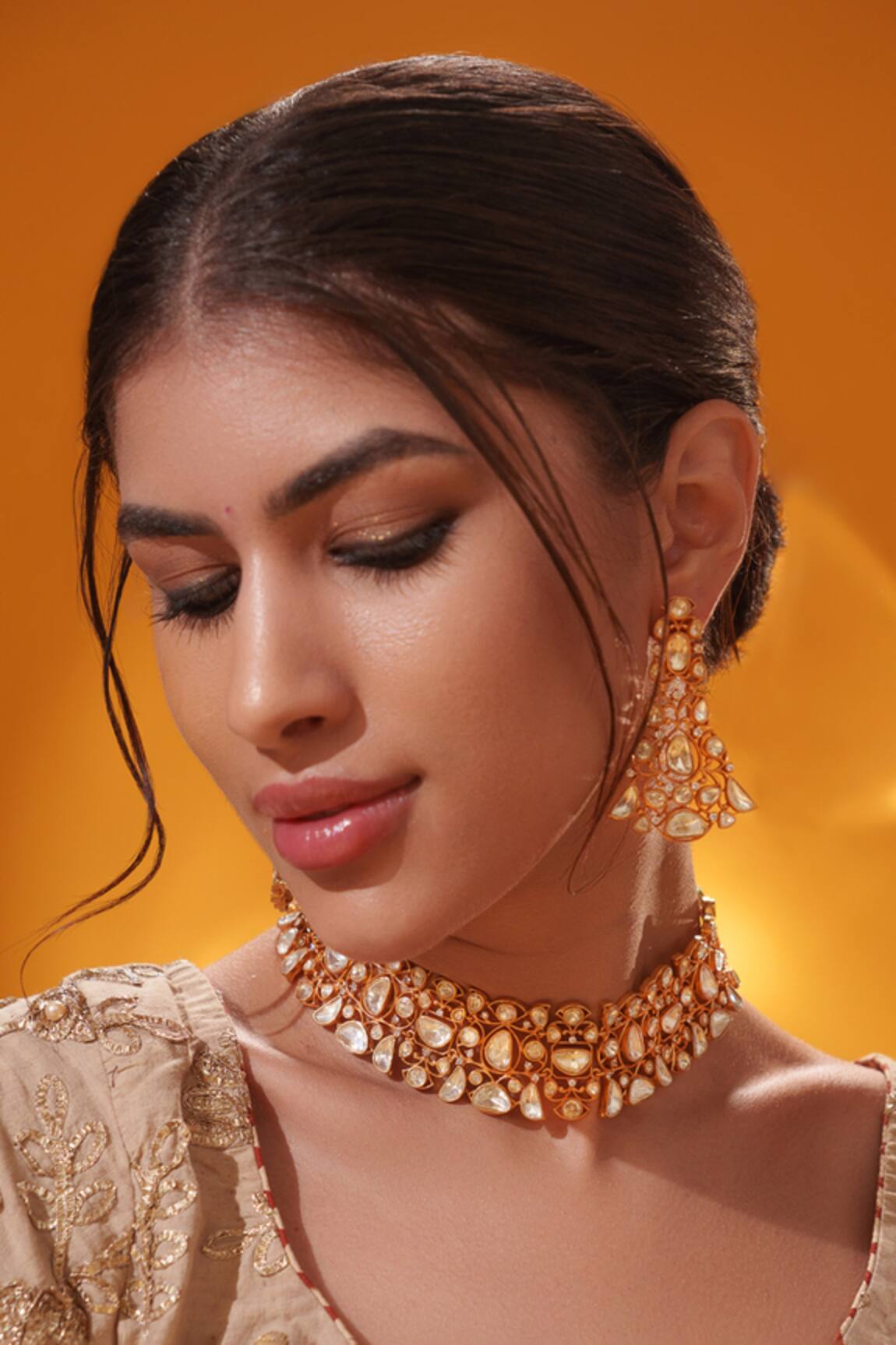 Zevar By Geeta Stone Studded Necklace With Earrings 