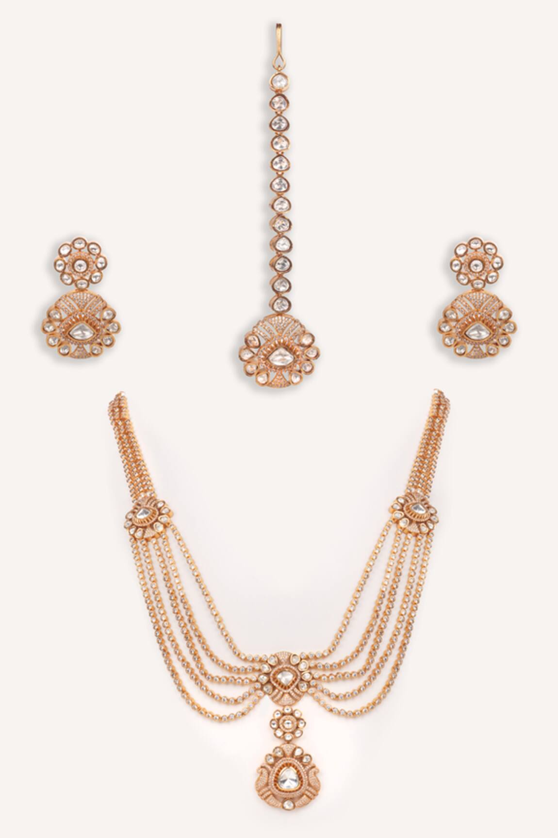 Zevar By Geeta Stone Studded Pendant Necklace Set 