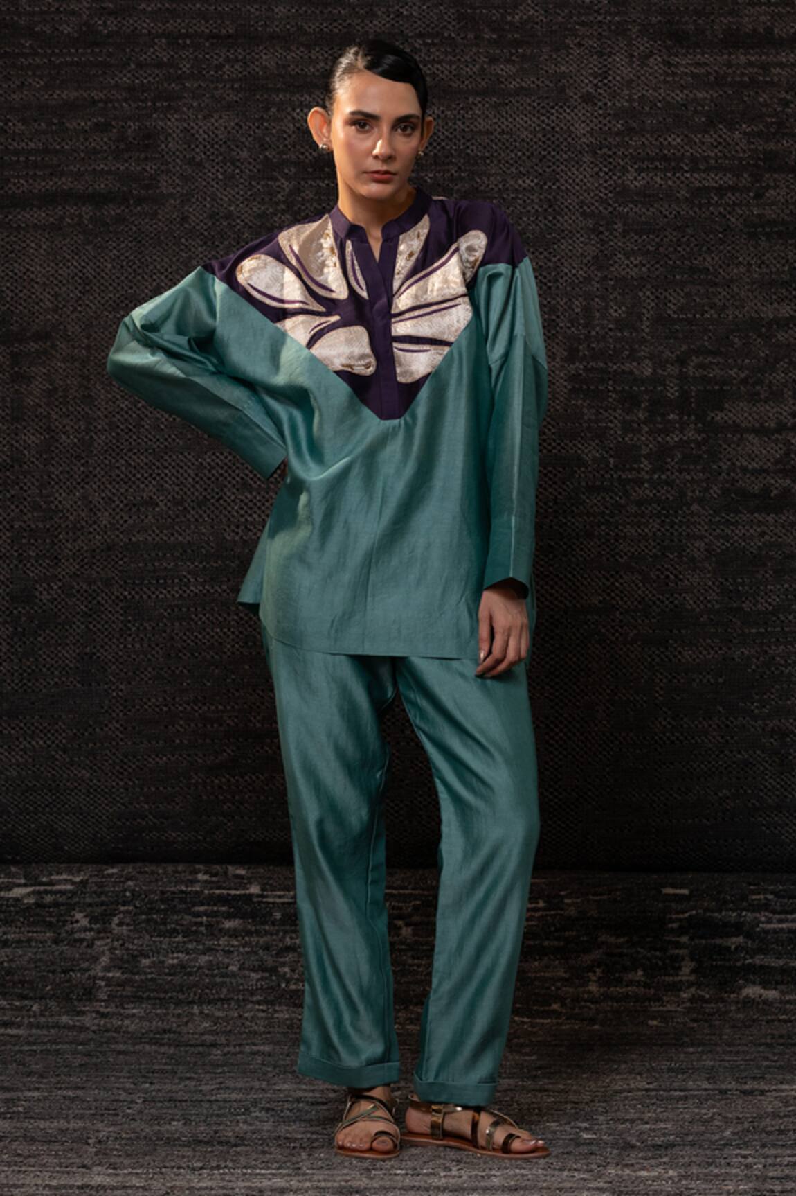 Eeda Silk Chanderi Top With Pant