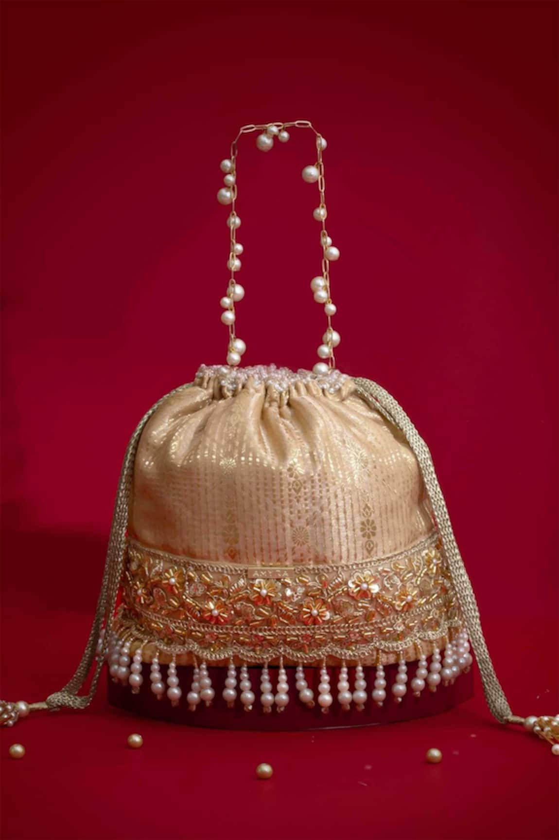 Amyra Vivaah Embellished Bucket Bag - Beige 