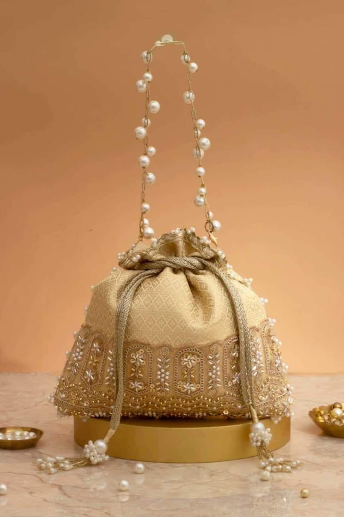 Amyra Geet Brocade Embellished Potli - Cream 