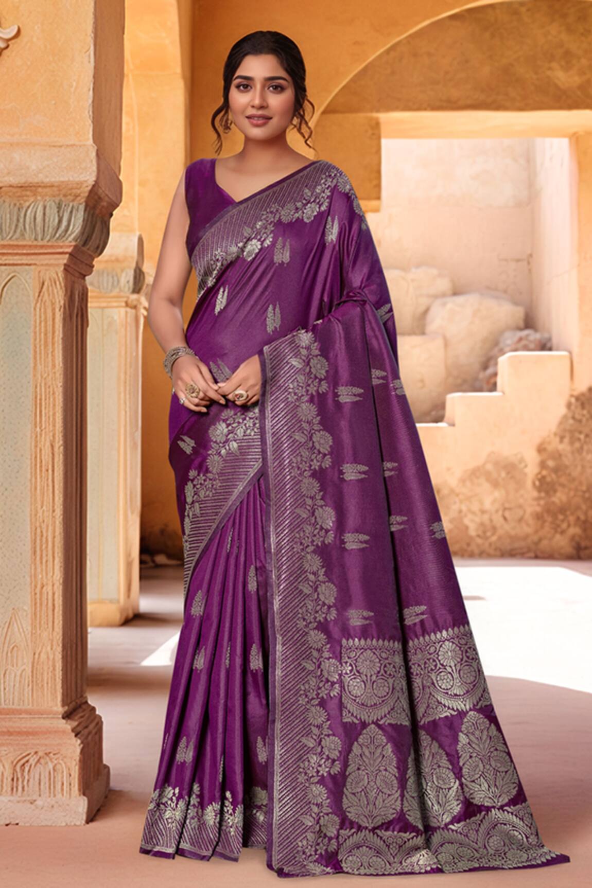 Naintara Bajaj Flower Woven Saree With Sleeveless Blouse 
