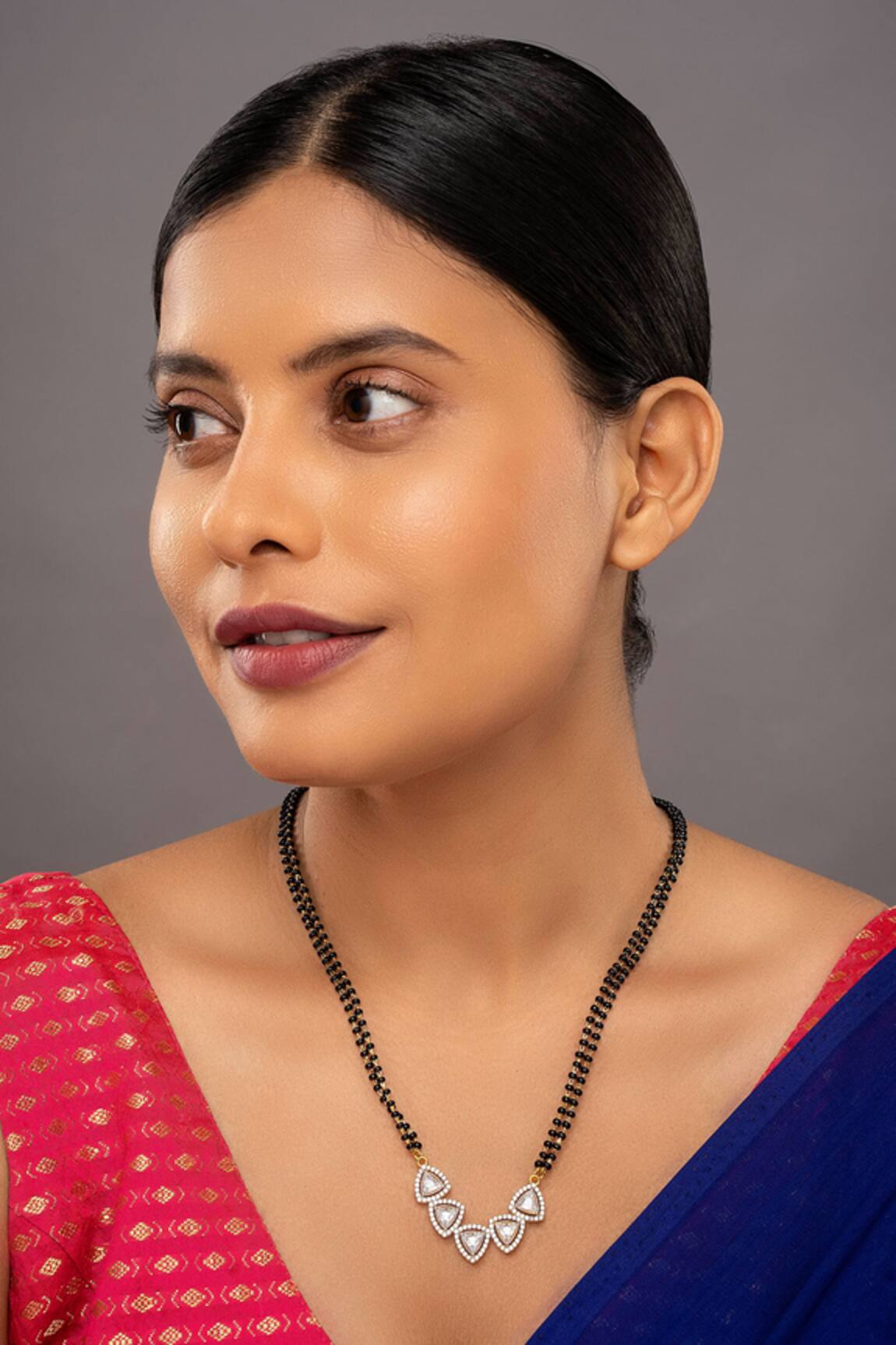 Sica Jewellery 925 Silver Tribhuja Double Line Mangalsutra 