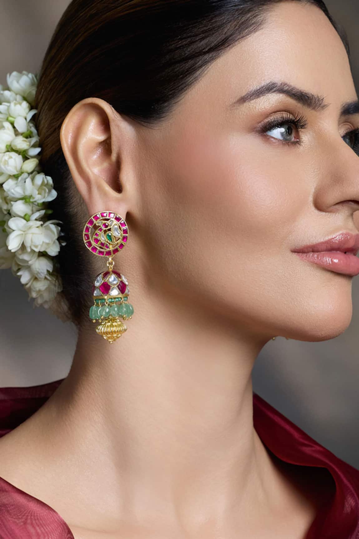 Joules By Radhika Ethnic Kundan Meenakari Earrings 