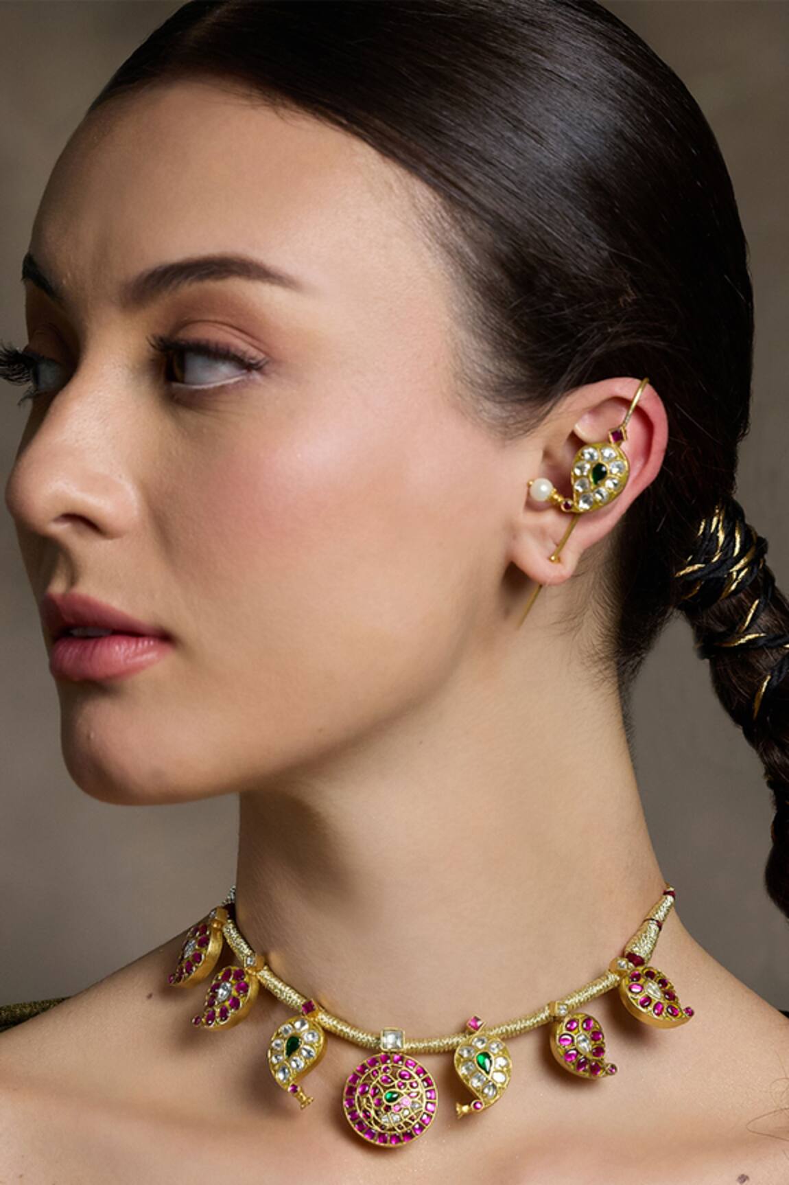 Joules By Radhika Kundan Studded Golden Ear Cuffs 