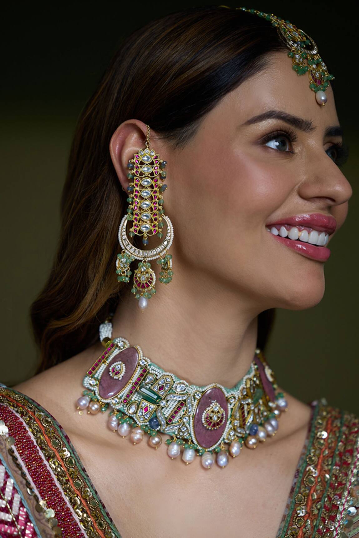 Joules By Radhika Royal Kundan Meenakari Bridal Ear Cuffs 