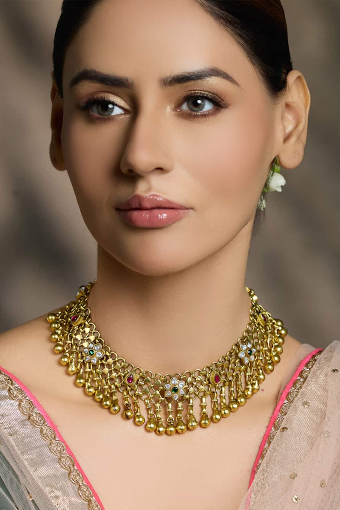 Joules By Radhika Kundan Floral Embellished Necklace 