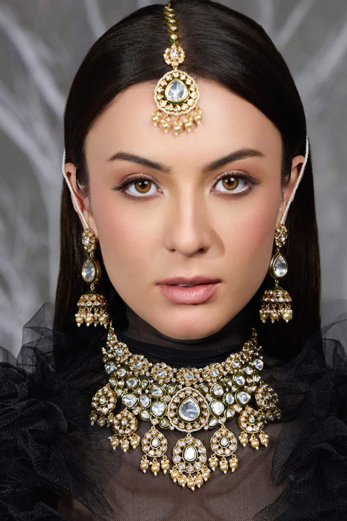 Joules By Radhika Sitara Siyahi Polki Embellished Bridal Necklace Set 
