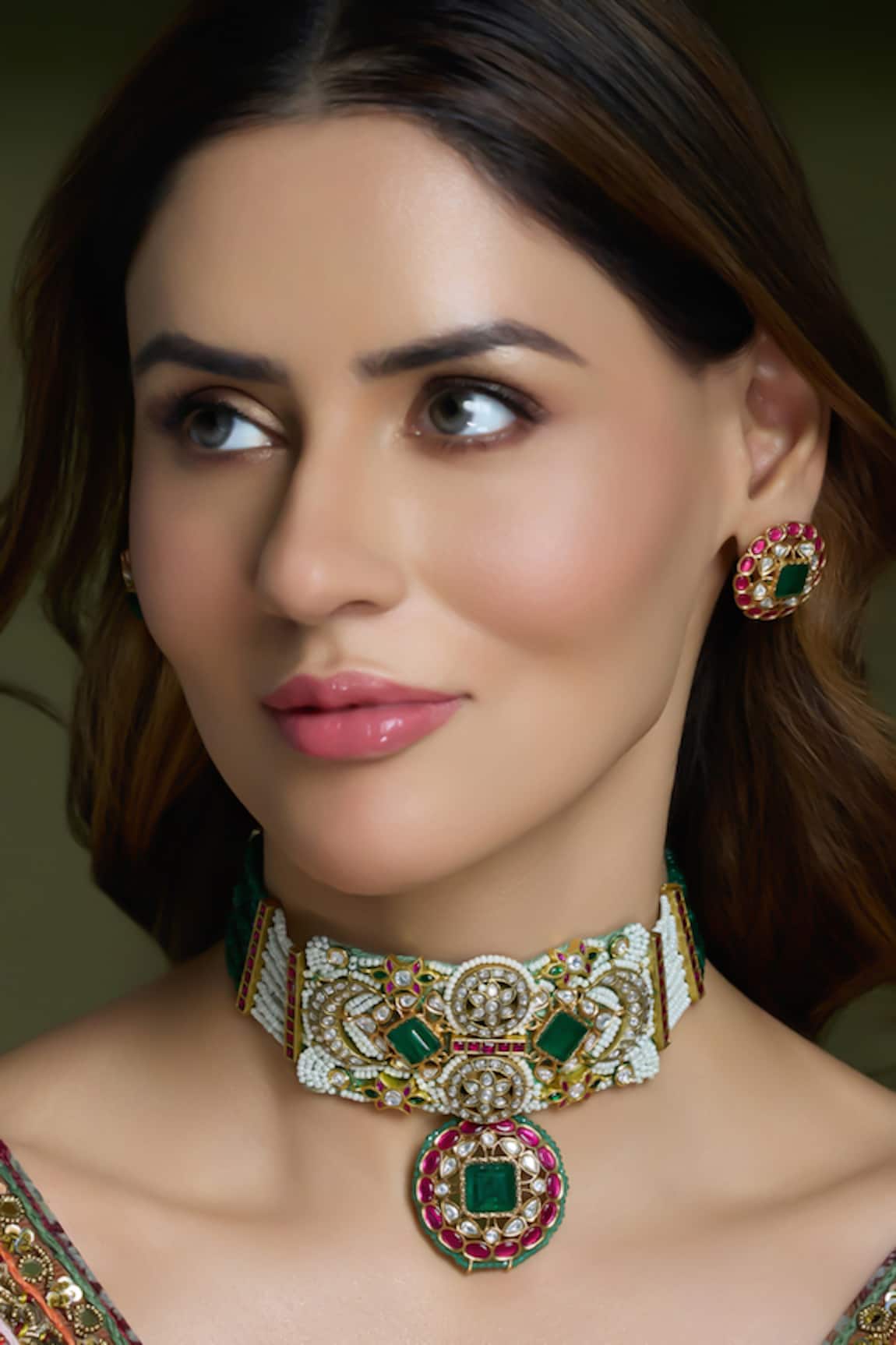 Joules By Radhika Rajsi Ruby & Green Embellished Choker Set 