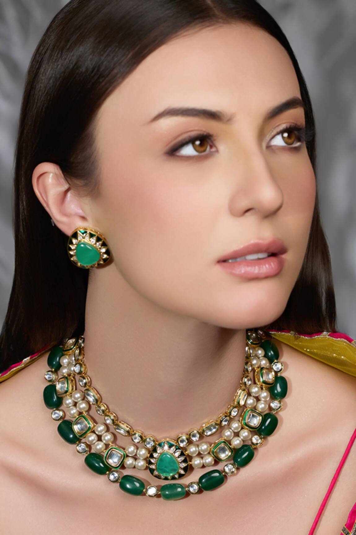 Joules By Radhika Noor Emerald Royalty Embellished Necklace Set 