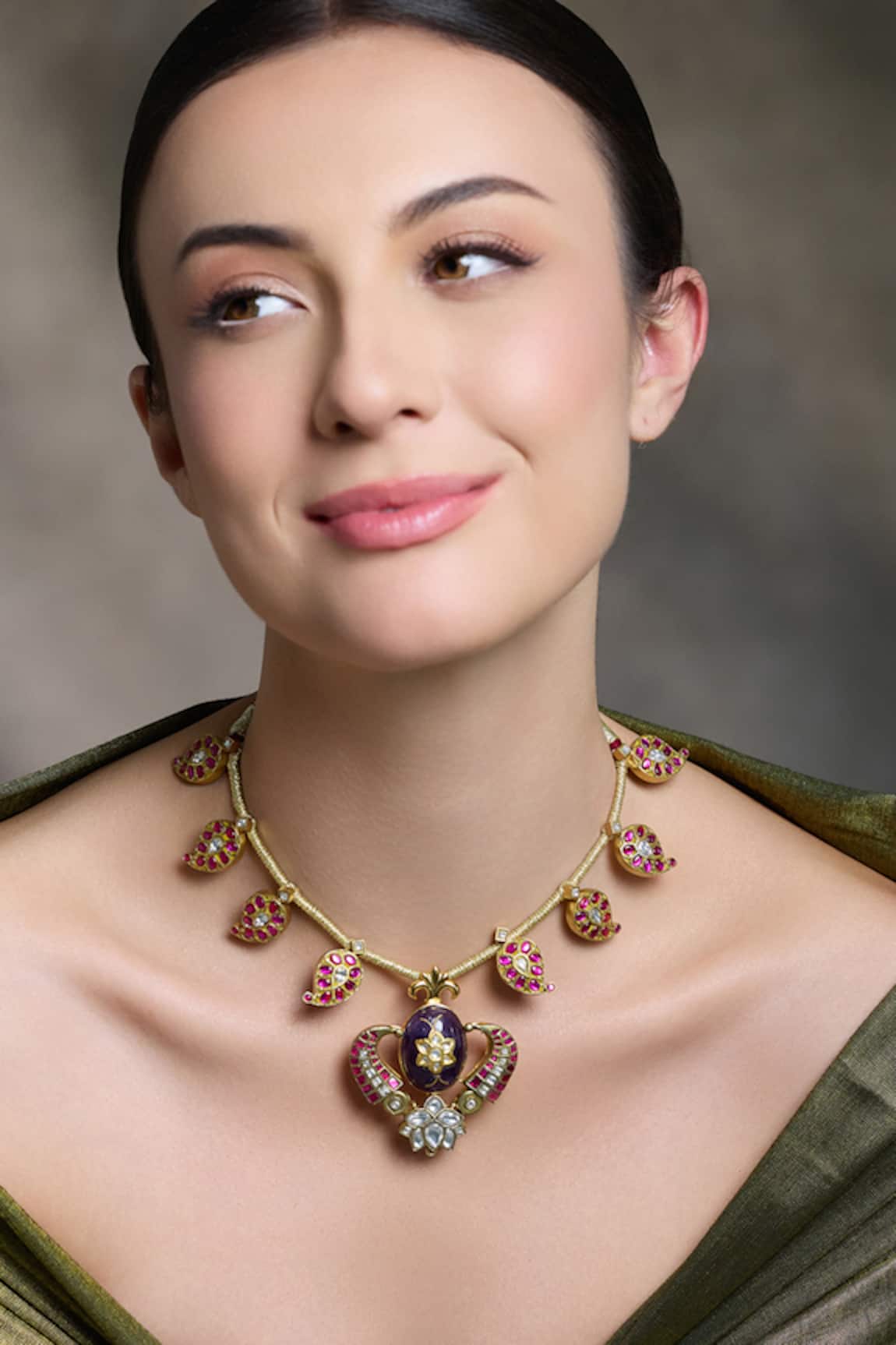 Joules By Radhika Kundan Temple Pendant Necklace 