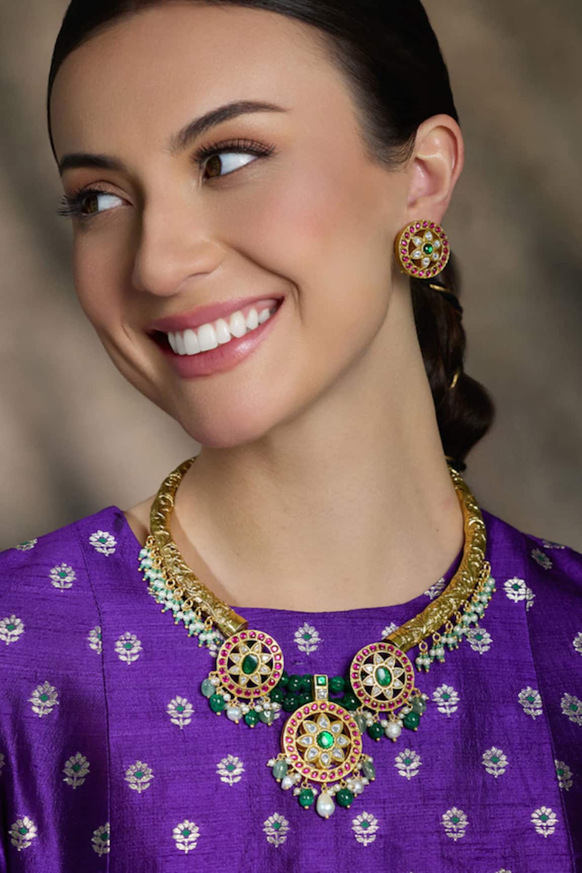 Joules By Radhika Kundan Floral Embellished Choker Necklace Set 