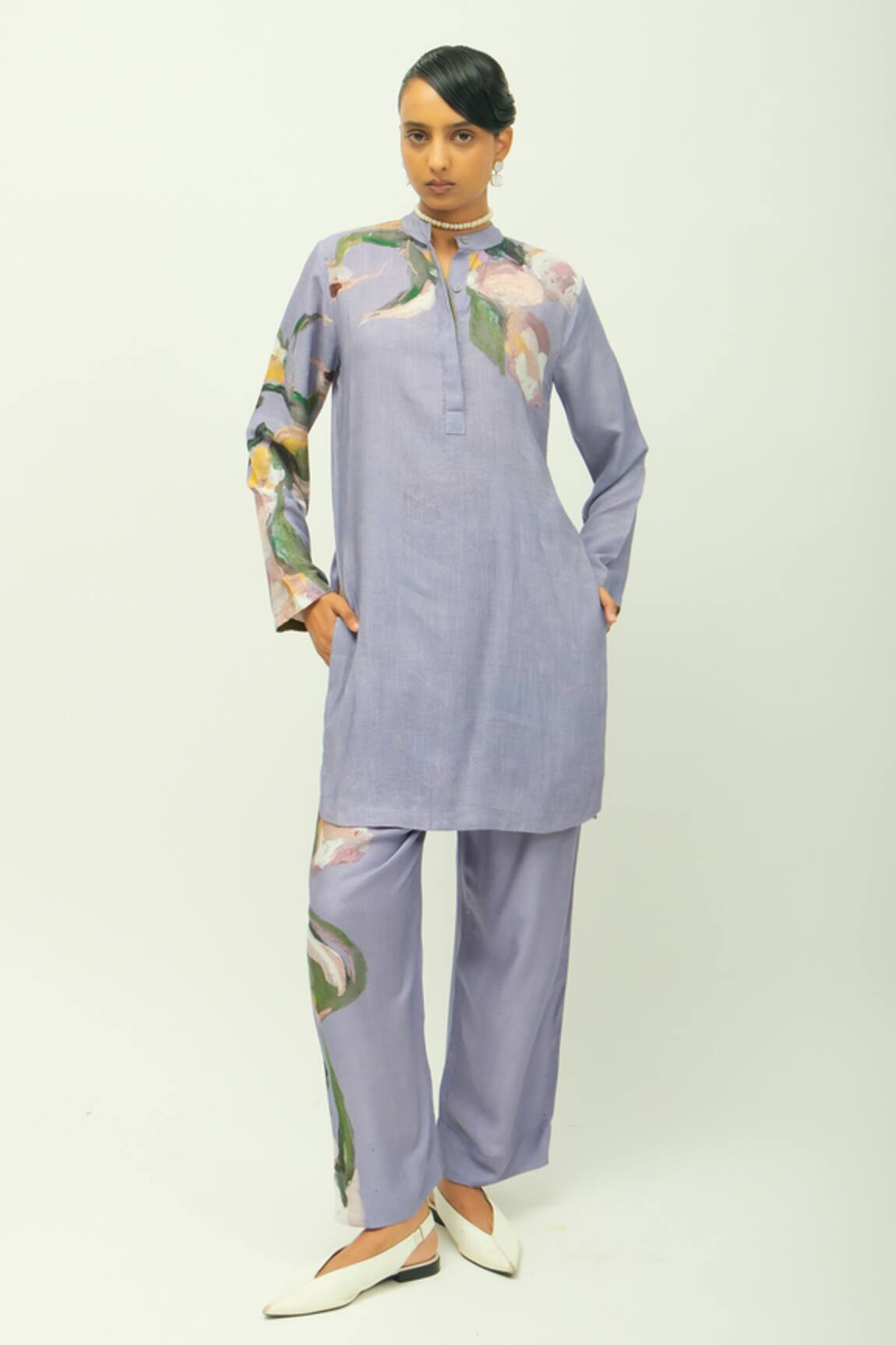 OFRIDA Nysa Hand Painted Print Kurta Pant Set 