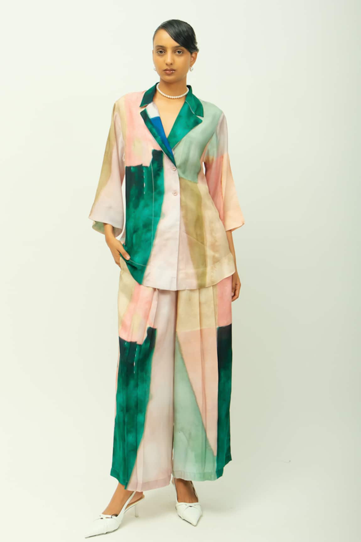 OFRIDA Twilight Hand Painted Print Jacket & Pant Set 