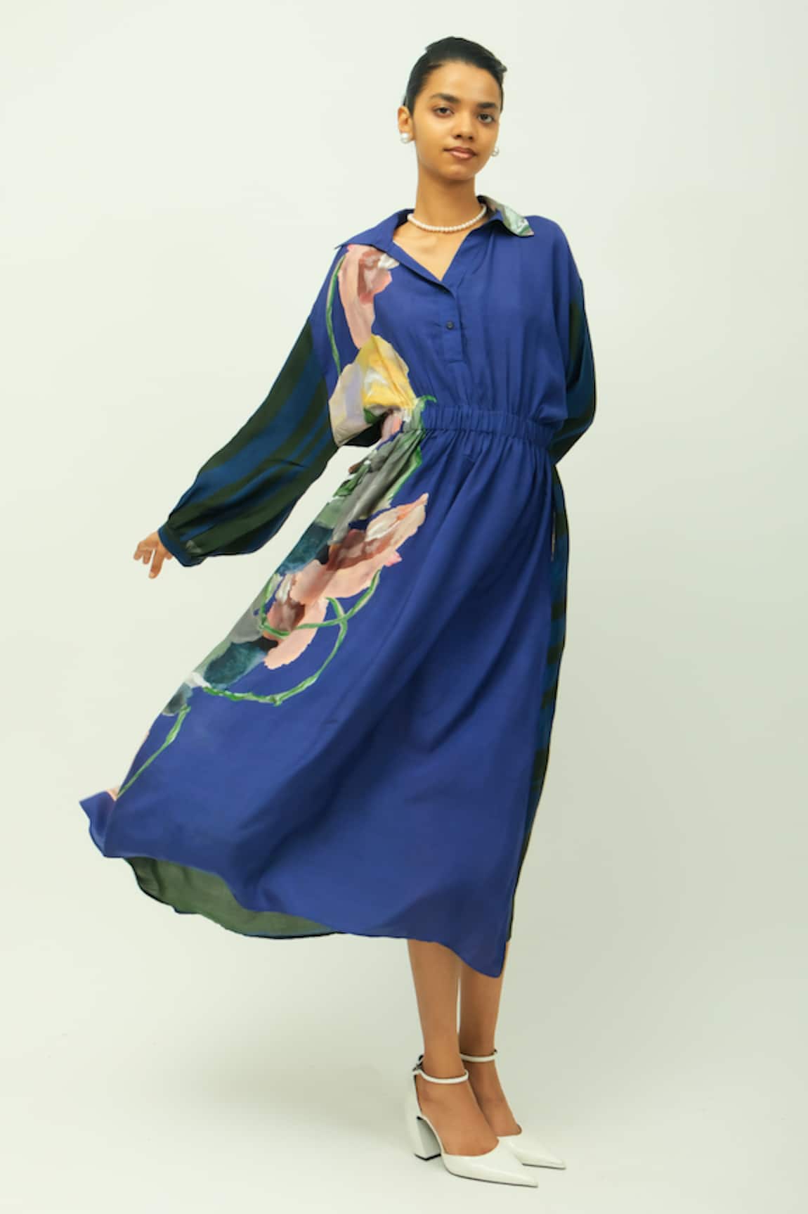 OFRIDA Midnight Psy Hand Painted Print Dress 