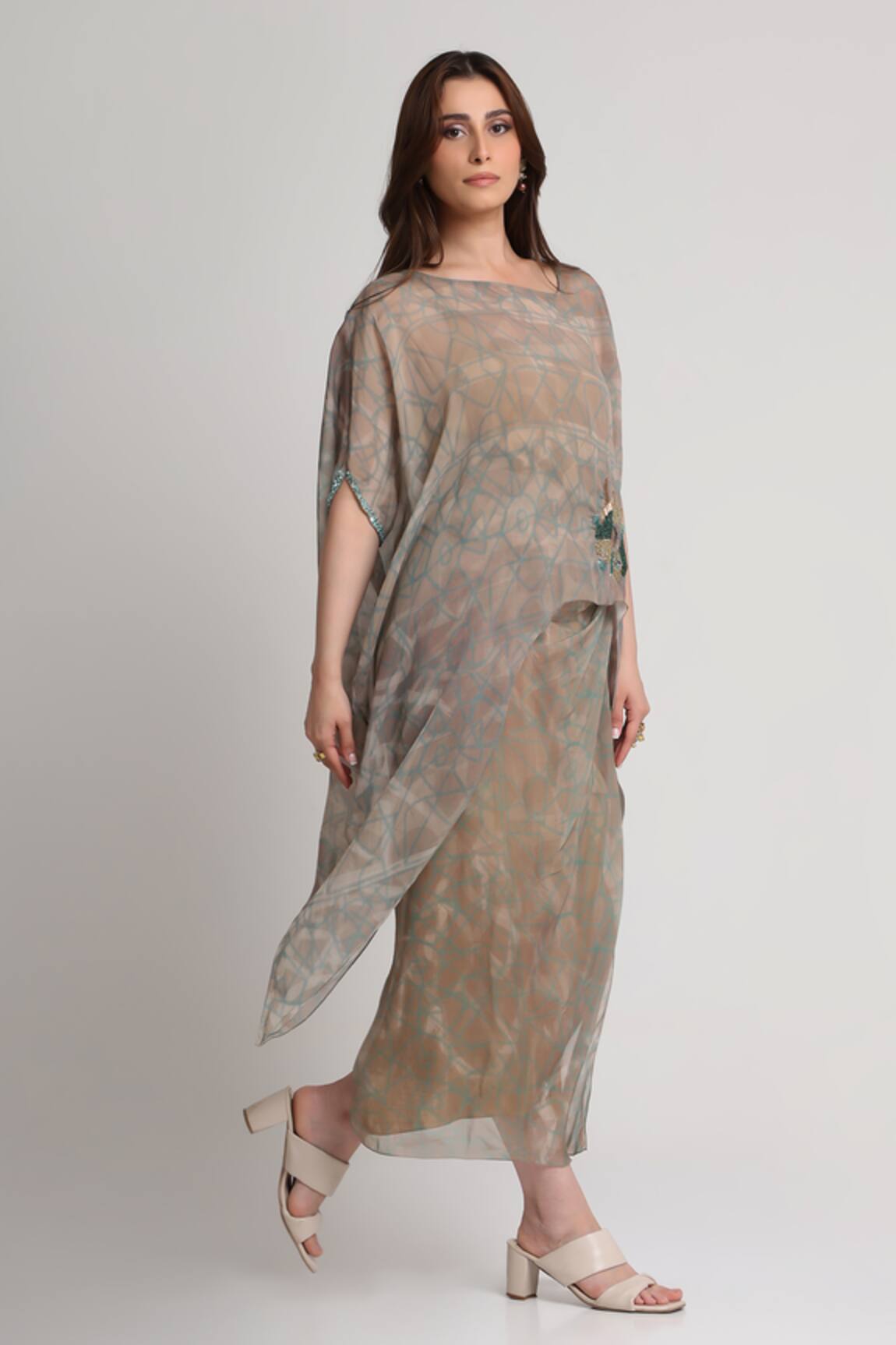 Koswi Abstract Print Kaftan With Skirt