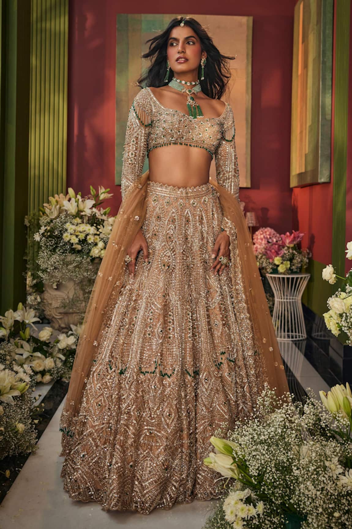 Isa By Dolly Wahal Bella Floral Embroidered Bridal Lehenga Set 