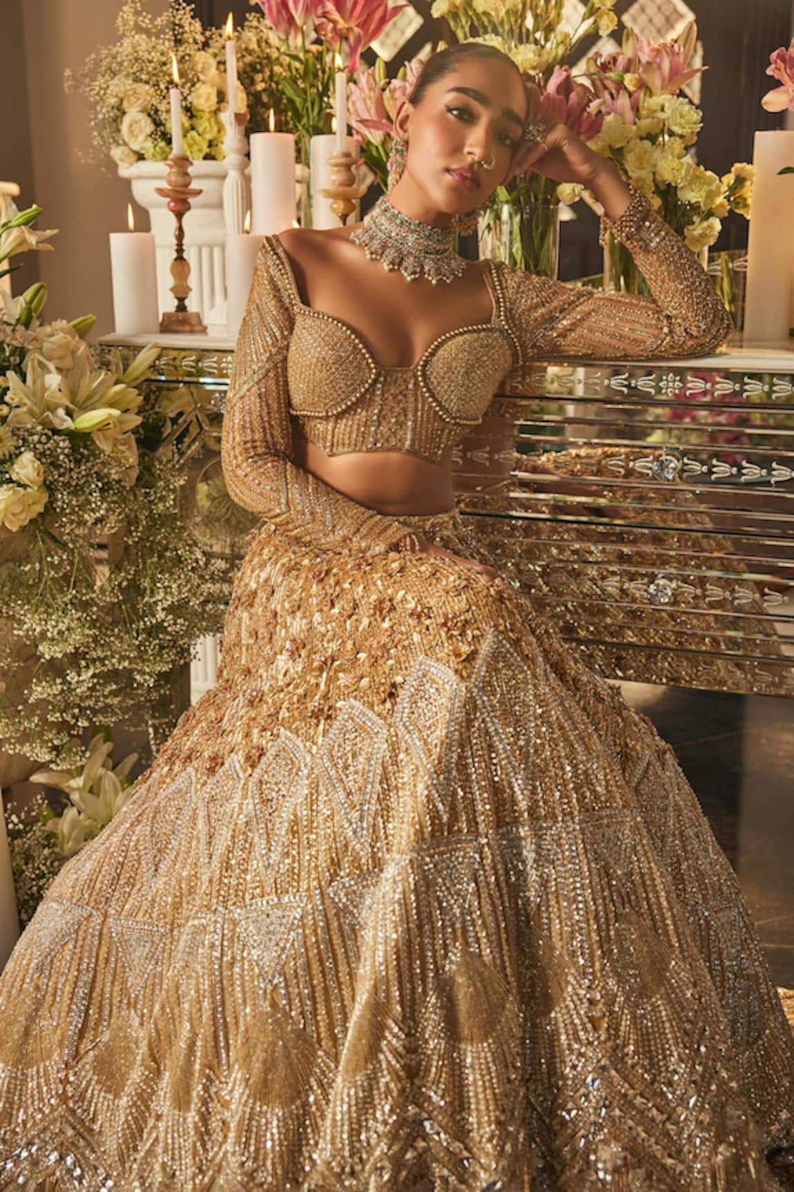 Isa By Dolly Wahal Crystal Embellished Bridal Lehenga Set