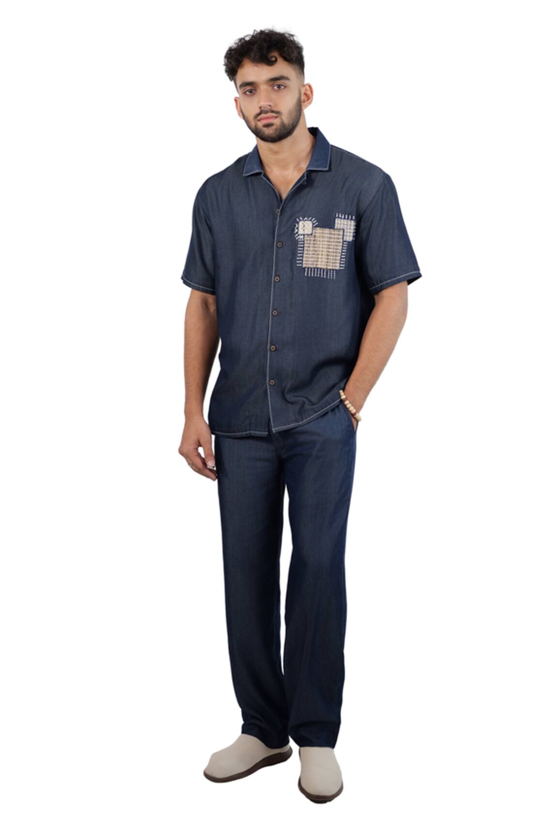 Raw & Rustic By Niti Bothra Dark Blue Denim Midnight Mosaic Patchwork Shirt 