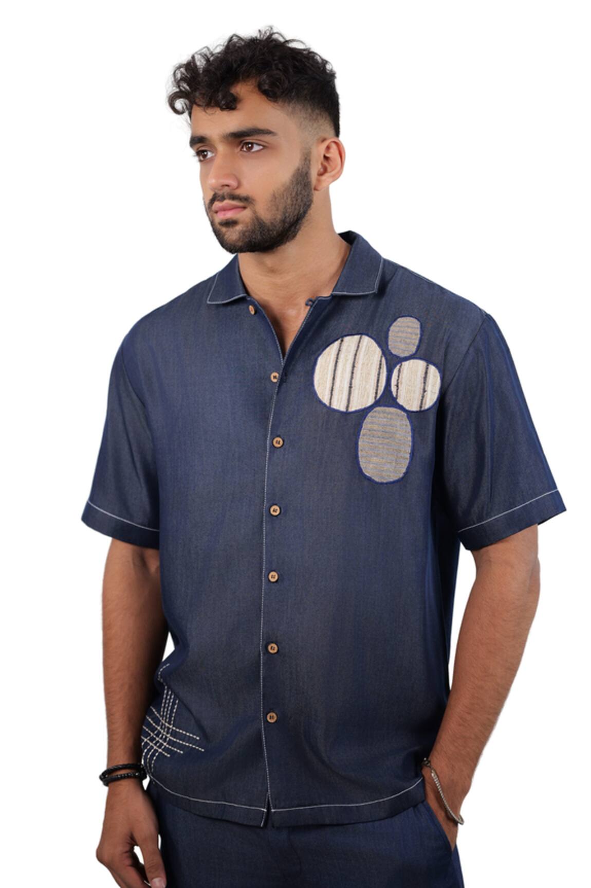 Raw & Rustic By Niti Bothra Dark Blue Denim Urban Nomad Patchwork Shirt 