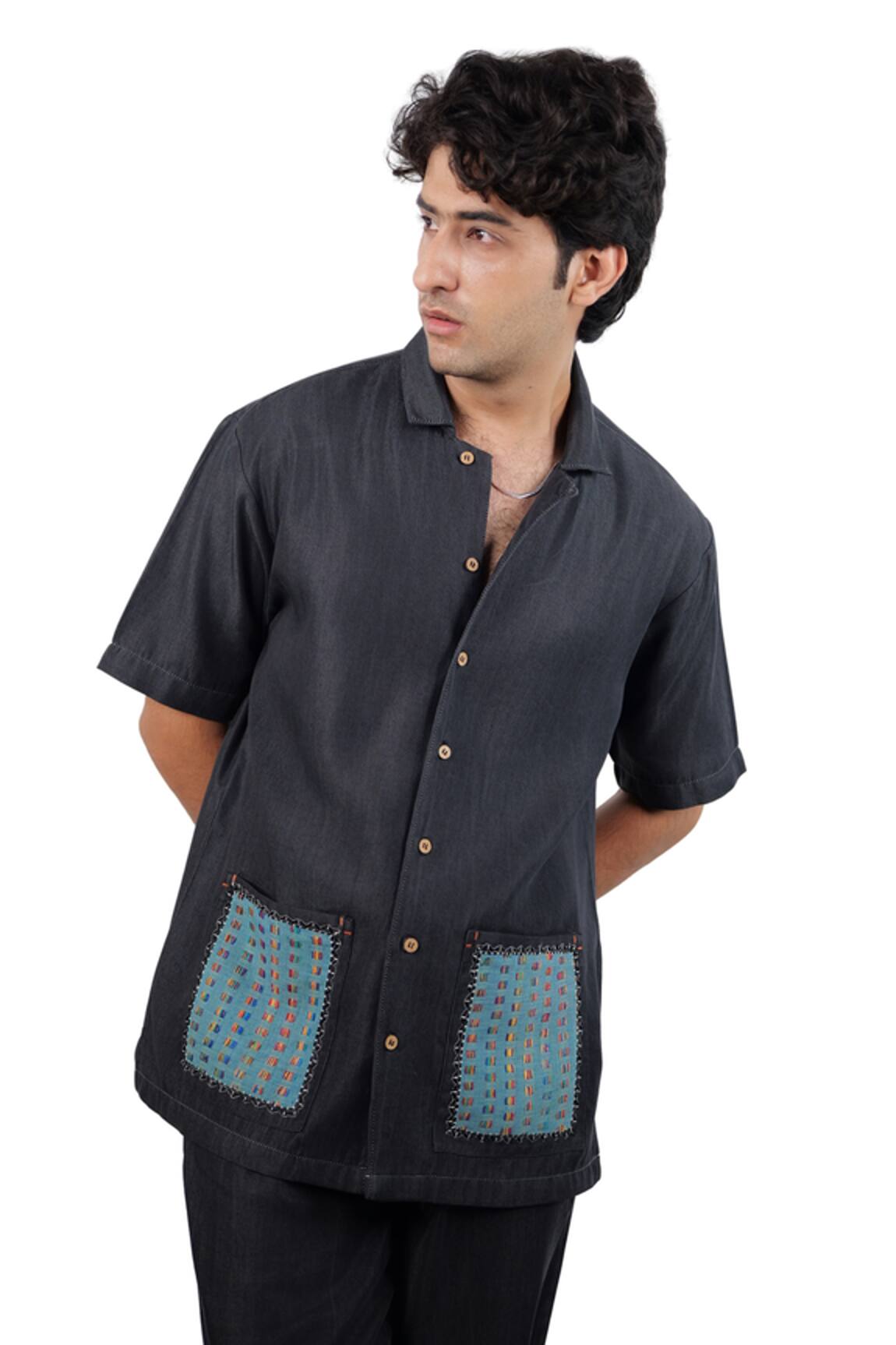 Raw & Rustic By Niti Bothra Black Denim Pocket Patchwork Shirt 