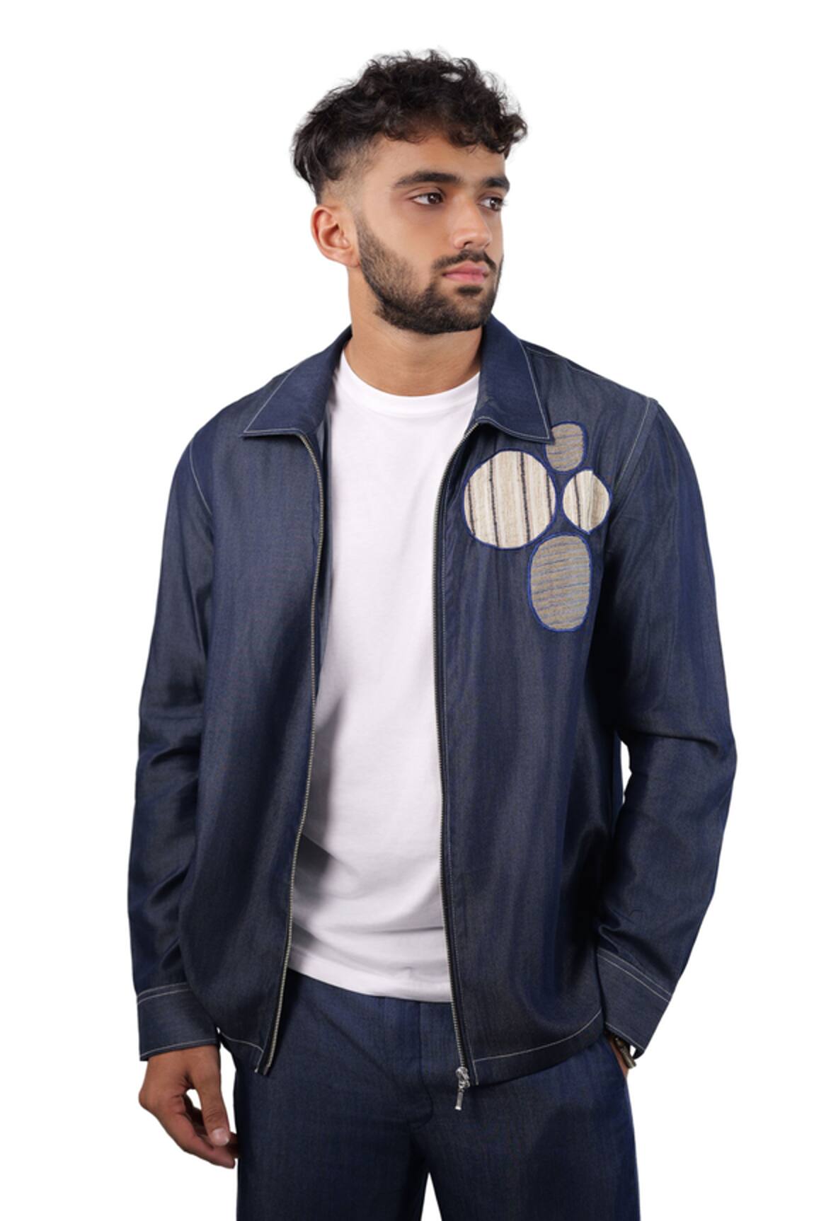 Raw & Rustic By Niti Bothra Dark Blue Denim Urban Nomad Zipper Patchwork Shacket 