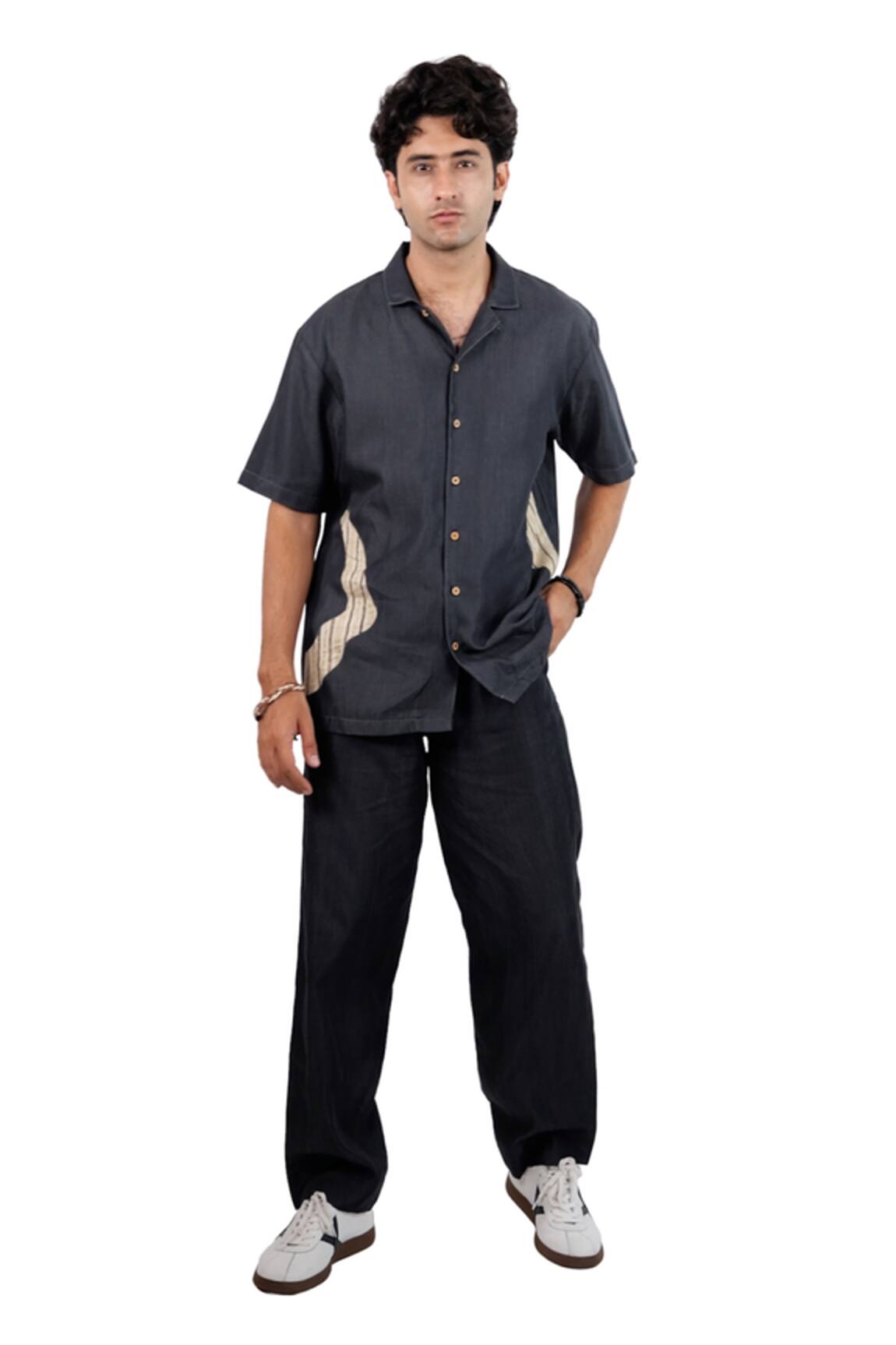 Raw & Rustic By Niti Bothra Black Denim Asymmetric Patchwork Shirt 