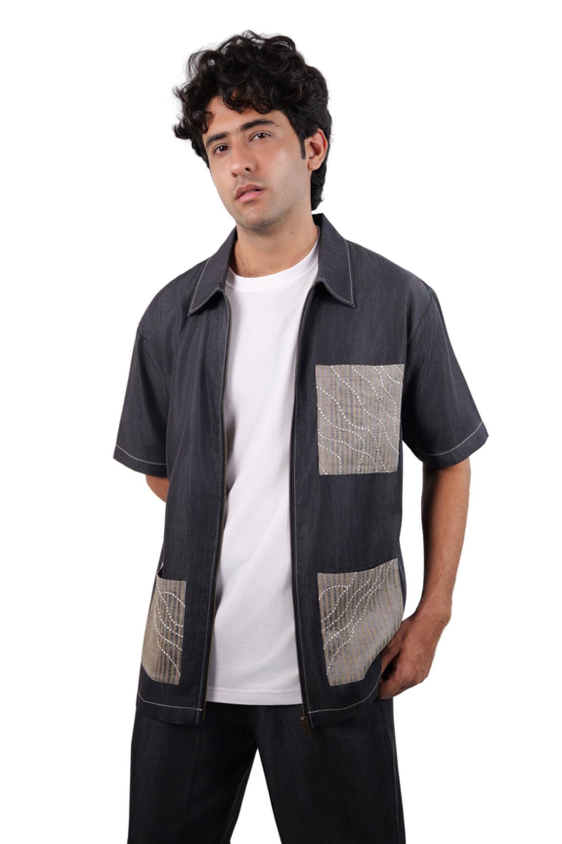Raw & Rustic By Niti Bothra Black Denim Urban Wind Zipper Patchwork Shirt 