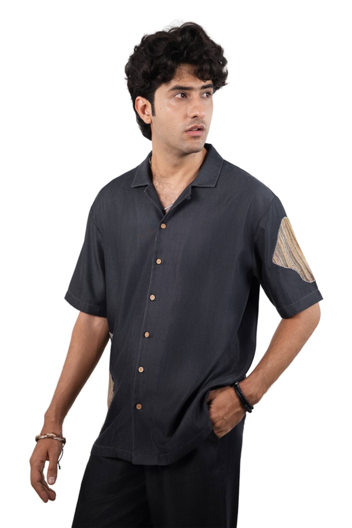 Raw & Rustic By Niti Bothra Black Denim Artisanal Patchwork Shirt 
