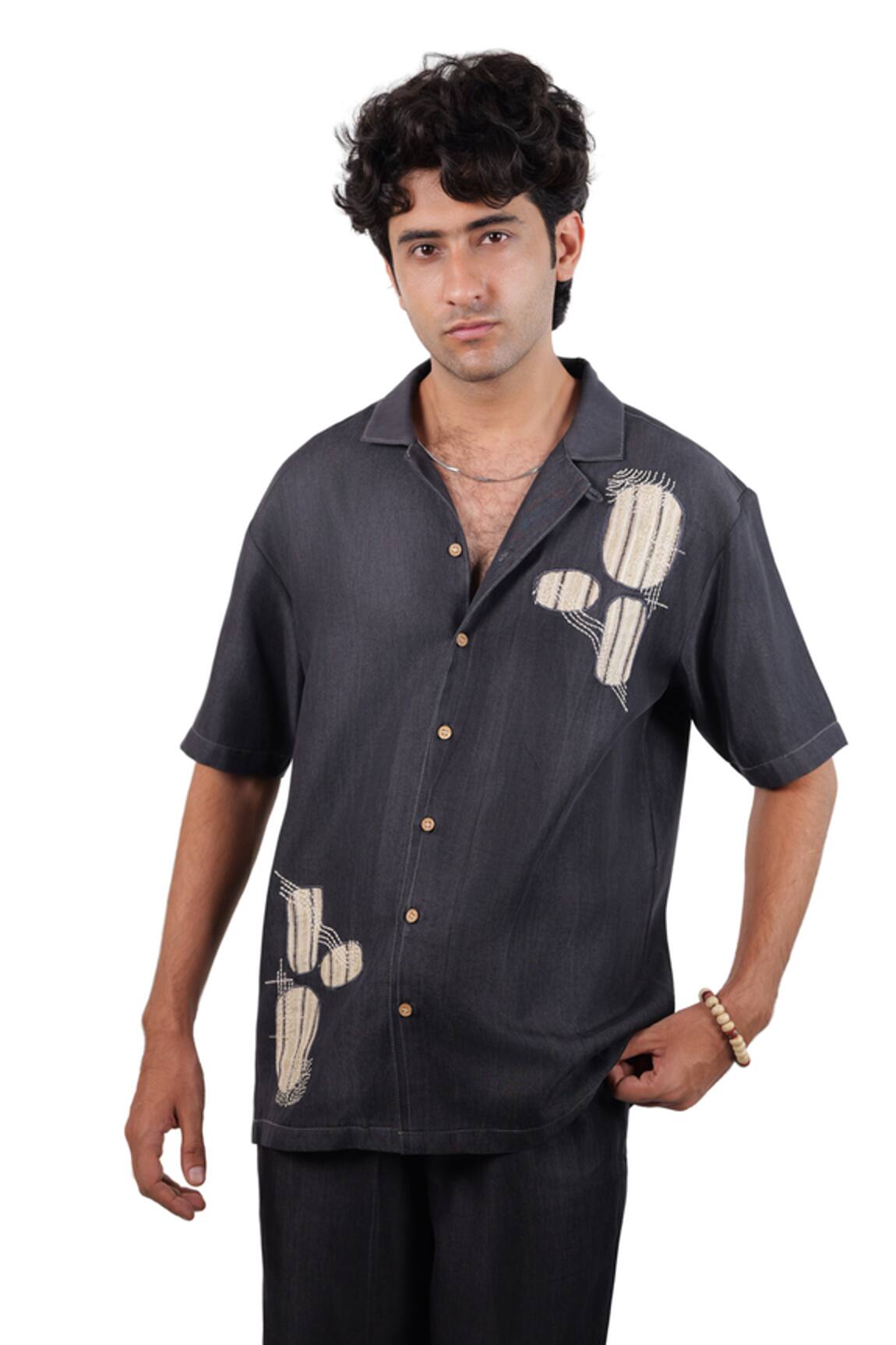 Raw & Rustic By Niti Bothra Black Denim Vintage Patchwork Shirt 