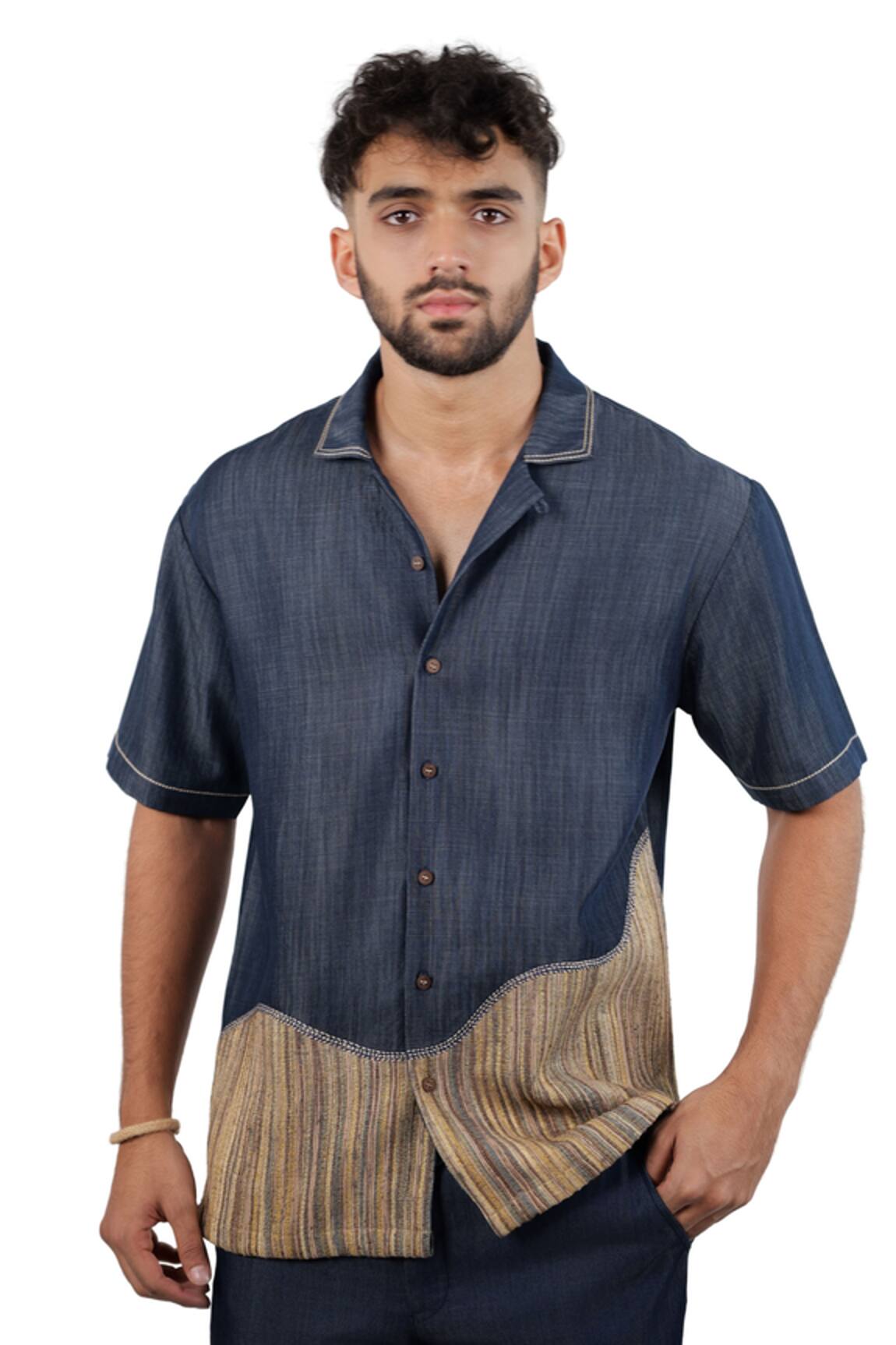 Raw & Rustic By Niti Bothra Dark Blue Denim Urban Patchwork Shirt 